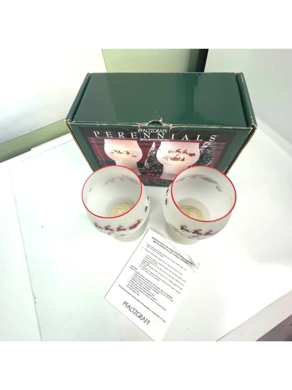 Vintage Pfaltzgraff Perennials Snow Village Frosted Floating Candle Holders NIB